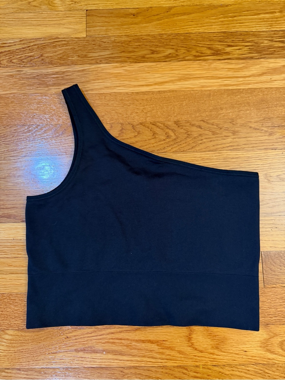 Athleta Signature Rib Asymmetrical One Shoulder Support Crop Top Black - Large